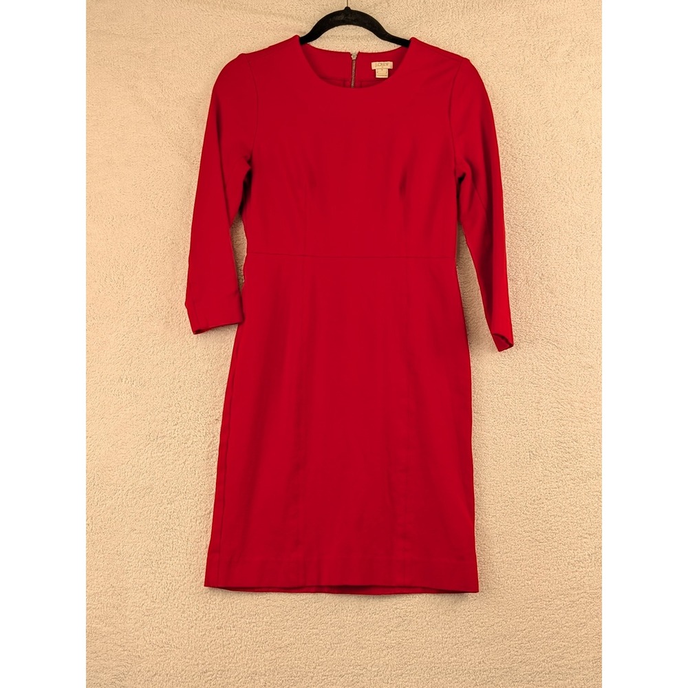 J.Crew Red Sheath Dress 3/4 Sleeve Exposed Back Zip Work Cocktail Size 0
